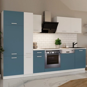 Toni 300 cm weiß/marinefarbenes Küchenset mit Arbeitsplatte sieht in modernen Innenräumen großartig aus