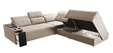 Ecksofa mit Schlaffunktion Tesalia IX blau rechte Ecke modernes Design komfortable Schiebelehne Schublade in der Seite des Möbels