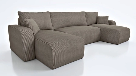 Ecksofa mit Schlaffunktion Fiesta U hellbraun stilvolles Ecksofa mit interessanter Form strapazierfähiger Kordstoff Bettzeugcontainer