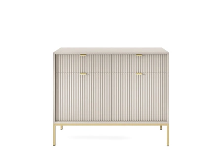 Kommode mit Schubladen Lovro 104 cm beige modernes Design wird Liebhaber von ausdrucksstarken Interieurs Kommode mit Gold-Accessoires bereichert begeistern
