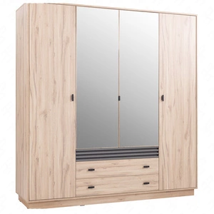 Kleiderschrank mit Spiegel Estan 200 cm Eiche hell/anthrazit modernes Möbeldesign Schranktür mit Lamellen verziert