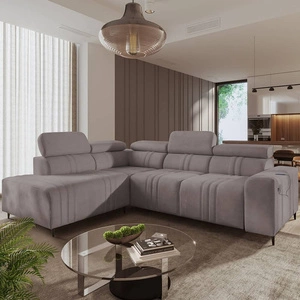 Ecksofa mit Schlaffunktion Castel VII grau braun linksseitig stilvolles Ecksofa mit Bettzeugablage und verstellbaren Kopfstützen