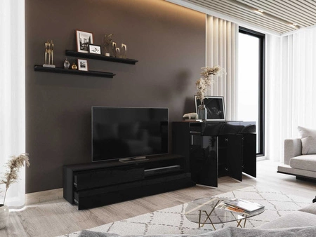 Aliartos schwarz / schwarz glänzend modernes Design push to open system für Türen und Schubladen Möbelset mit Kommode