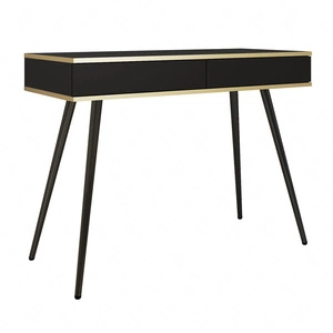 Luxuriöse schwarze Konsole mit Schubladen stilvolle und elegante Schminktisch auf hohen Metallbeinen Körper mit goldenen trim gekrönt unterstützt