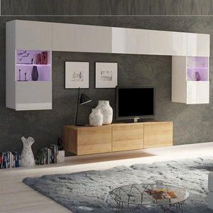 Möbel Apulia II weiß glänzend / goldene Eiche ein außergewöhnlich stilvolles Wandelement einfache Elemente, die in jedes Interieur passen