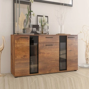 Kommode Senja 140 cm Eiche lefkas modernes Möbeldesign Kommodenkante mit speziellem ABS-Furnier bearbeitet