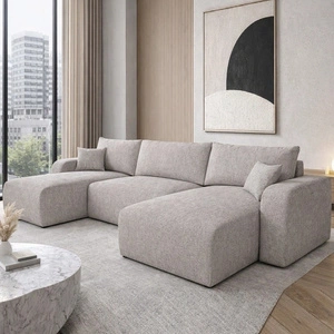 Ecksofa mit Schlaffunktion Fiesta U beige stilvolles Ecksofa mit interessanter Form strapazierfähiger Webstoff-Bettkasten