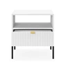 Lovro Nachttisch mit Schublade weiß geschmackvoll geriffelt Dekor ideal Schlafzimmer Schrank Goldkante Griff
