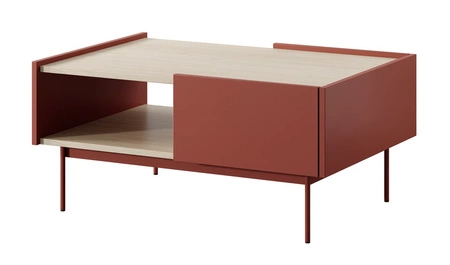 Vellore ziegelroter Couchtisch mit Schubladen originelles Design abgesenkte Platte in Eiche Dekor bietet eine originelle Oberfläche