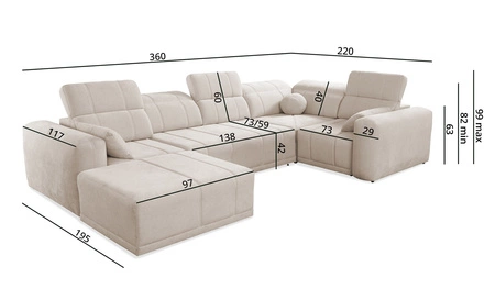 Ecksofa mit Schlaffunktion Cetara IV grau braun linke Seite stilvolles Eckdesign mit verschiebbaren Rückenlehnen zwei Bettkästen