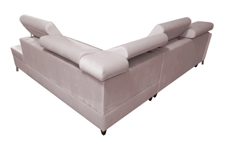 Ecksofa mit Schlaffunktion Nausa III beige rechts Samt stilvolles bequemes Ecksofa verstellbare Kopfstützen Bettzeugcontainer