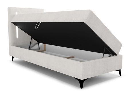 Boxspringbett Norco 90x200 ecru stilvolles Bett mit Bettwäsche Container Beleuchtung im Kopfteil macht es einzigartig