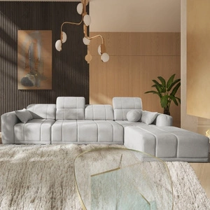 Ecksofa mit Schlaffunktion Cetara XII grau Esche rechts stilvolles Design bequeme verschiebbare Rückenlehnen zwei Bettzeugkästen