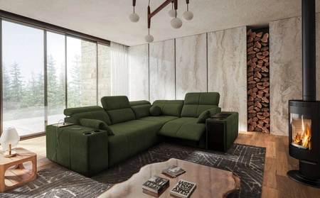 Ecksofa mit Schlaffunktion Tesalia II Lux grün rechts bequemes Ecksofa mit verschiebbarer Rückenlehne und ausziehbarer Fußstütze