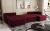 Ecksofa mit Schlaffunktion Oroso U burgunderfarbener Bettkasten weicher Samtstoff mit hydrophober Beschichtung dekorative Steppung