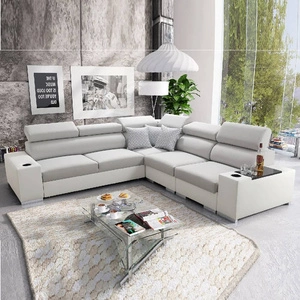 Ecksofa mit Schlaffunktion Provo III grau / weiß rechtes Ecksofa mit Bettzeugablage und verstellbaren Kopfstützen