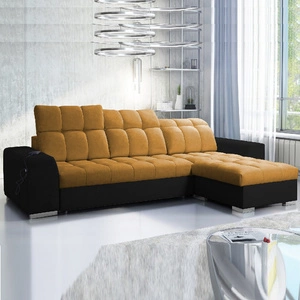 Ecksofa mit Schlaffunktion Luigi honig/schwarz rechtes Ecksofa mit zwei Bettkästen Stoff mit einer interessanten Struktur