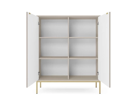 Möbelset Lovro beige modernes Design Wohnwand angereichert mit goldenem Metall Zubehör Wohnzimmermöbel