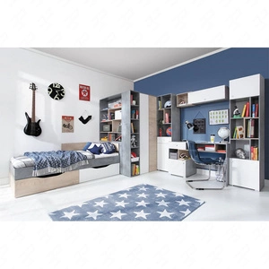 Möbelset Epsilon Beton / Weiß / Eiche ideal für ein Jugend- oder Kinderzimmer im trendigen Stil