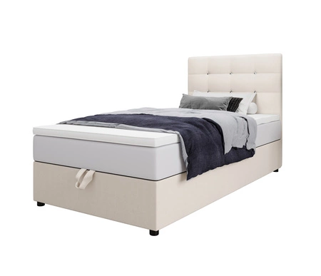 Boxspringbett Kingston 90x200 beige Bett im modernen skandinavischen Stil mit gepolstertem Kopfteil mit Kristallen Bett mit Staukasten