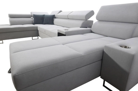 Ecksofa mit Schlaffunktion Dafni V hellbeige Rechtshänder-Ecksofa aus Samt mit verstellbaren Kopfstützen