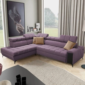 Ecksofa mit Schlaffunktion Bolmso VII lila links elegantes Ecksofa für Wohnzimmer mit Schublade und Bettzeugbehälter