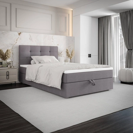 Boxspringbett Flint 120x200 grau im modernen skandinavischen Stil mit gepolstertem Kopfteil Bett mit Staukasten