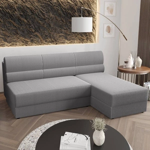 Ecksofa mit Schlaffunktion Fogu graues Eschenholz-Ecksofa mit schlichtem Design, bezogen mit einem Bettcontainer aus Kordstoff