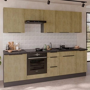 Küchenmöbel Set Corsico 260 cm elegante Küchenschränke in trendigen und natürlichen Farben Metallkantengriffe