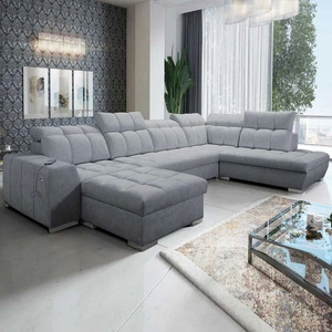 Ecksofa mit Schlaffunktion Luigi VI grau linke Seite stilvolles Ecksofa mit Bettzeugcontainer mit weichem Stoff bezogen