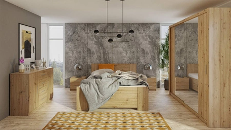 Schiebeschrank mit Spiegel Rico 200 cm Eiche Handwerker funktionelle Möbel im klassischen Stil Kleiderschrank für das Schlafzimmer oder Flur