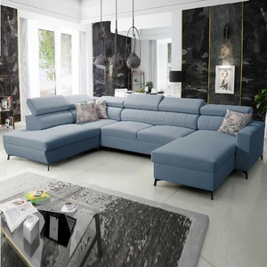 Ecksofa mit Schlaffunktion Savona VI blau rechts elegantes und bequemes Ecksofa für Wohnzimmer mit zwei Bettkästen