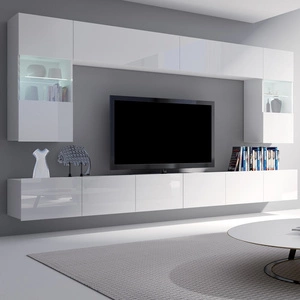 Die Schrankwand Apulia weiß glänzend Eine besonders stilvolle Schrankwand mit schlichten Möbeln, die sich in jede Einrichtung einfügt