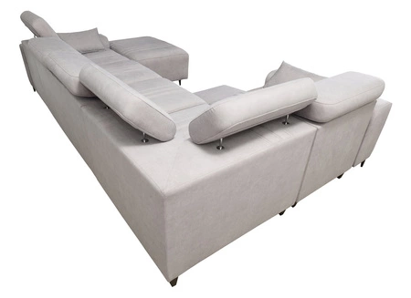 Ecksofa mit Schlaffunktion Castel IV blau rechte Seite stilvolles Ecksofa mit Bettzeugcontainer und verstellbaren Kopfstützen