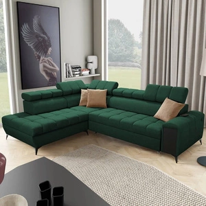 Ecksofa mit Schlaffunktion Bolmso VII grün links äußerst elegantes Ecksofa für Wohnzimmer mit Schublade und Bettzeugbehälter