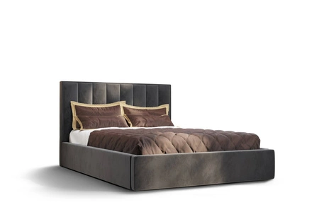 Polsterbett Rinus 140x200 mit Aufbewahrung Grau Modernes skandinavisches Stilbett mit bequemem Kopfteil