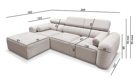 Ecksofa mit Schlaffunktion Cantare grau Esche links funktionelles und bequemes Ecksofa mit modernem Design Plüschstoff