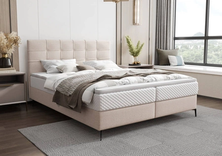 Boxspringbett Irvine 180x200 beige stilvolles Bett mit Bettzeugablage komfortables Kopfteil besticht durch sein elegantes Design