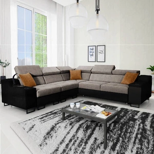 Ecksofa mit Schlaffunktion Alcamo III grau-braun/schwarz links Funktions-Ecksofa mit einer Schublade in der Seite zwei Behälter für Bettzeug