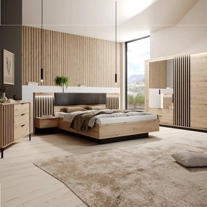 Schlafzimmermöbel-Set Tipler Eiche artisan / anthrazit modernes Design dekorative Latten schwarze Metallkante Griffe