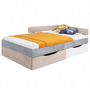 Bett mit Schubladen Epsilon 120x200 cm Beton / weiß / Eiche modernes Design Bettumrandung mit speziellem ABS-Furnier verarbeitet