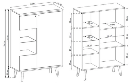 Primo 90 cm niedrig Primo 90 cm Eiche riviera / weiß modernes Design im skandinavischen Stil Kante eingefasst mit Spezialfurnier Sicherheitsglas