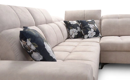 Ecksofa mit Schlaffunktion Buffalo IX creme rechts stilvolles Ecksofa für Zimmer aus Velourstoff Zierkissen