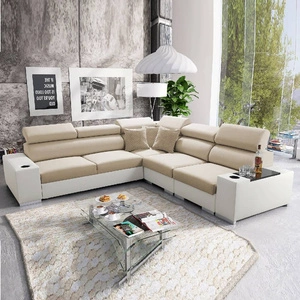 Ecksofa mit Schlaffunktion Provo III creme / weiß rechtes Ecksofa mit Bettzeugablage und verstellbaren Kopfstützen