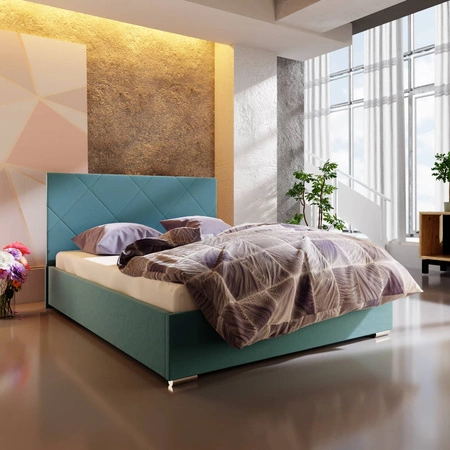Hernani gepolstertes Bett 180x200 blau mit modernem Kopfteil ideal für Schlafzimmer