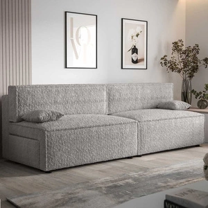 Brandon XL Schlafsofa grau Esche modernes Design und breiter Funktionsstoff mit markanter Schlingenoberfläche