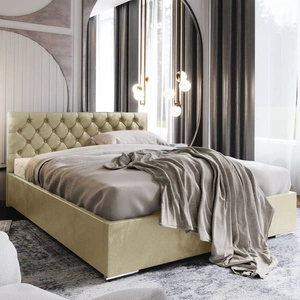 Polsterbett Alvorada 140x200 beige Bett mit Staukasten im modernen skandinavischen Stil mit gestepptem Kopfteil