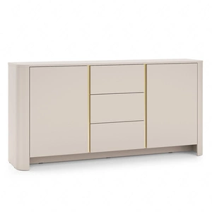 Kommode Bari 168 cm beige modernes Design Kommode für Wohnzimmer ovale Form auffälliges Gold Zubehör