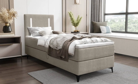 Boxspringbett Norco 90x200 dunkelbeige stilvolles Bett mit Staukasten Beleuchtung im Kopfteil fügt eine einzigartige Note
