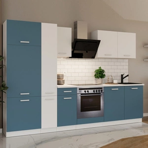 Toni 290 cm weiß/marine Küchenzeile mit Arbeitsplatte sieht in modernen Innenräumen toll aus